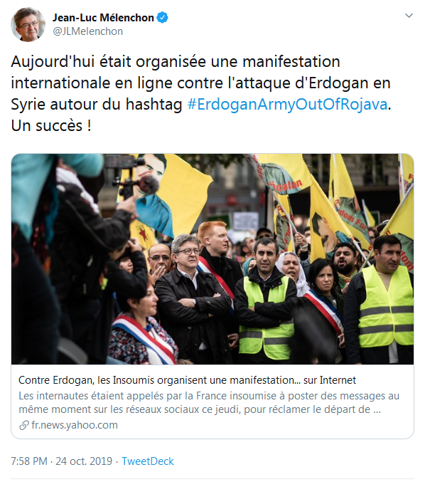Mucio25448358's tweet photo. A la marche #AntiCharlie du 10 Novembre prochain, il y aura aussi Feiza Ben Mohamed, islamiste pro-erdogan qui diffuse la propagande turque sur Twitter. Elle pourra discuter avec Jean-Luc Mélenchon de la situation des Kurdes en Syrie et du hashtag #ErdoganArmyOutOfRojava . https://t.co/lT5BPPBtEN