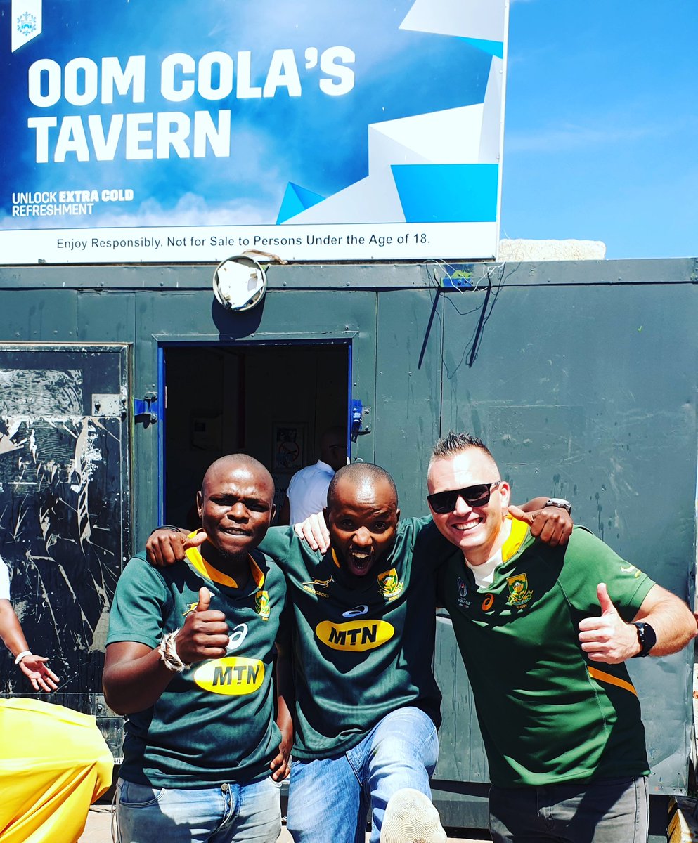 JCMaree's tweet photo. Had the privelage of being at Oom Cola's Tavern in Zwide, home of @siyakolisi1 with my brothers from others mothers to watch the @Springboks win the @WorldCupRugby19  💪 https://t.co/xYlGdzt50E