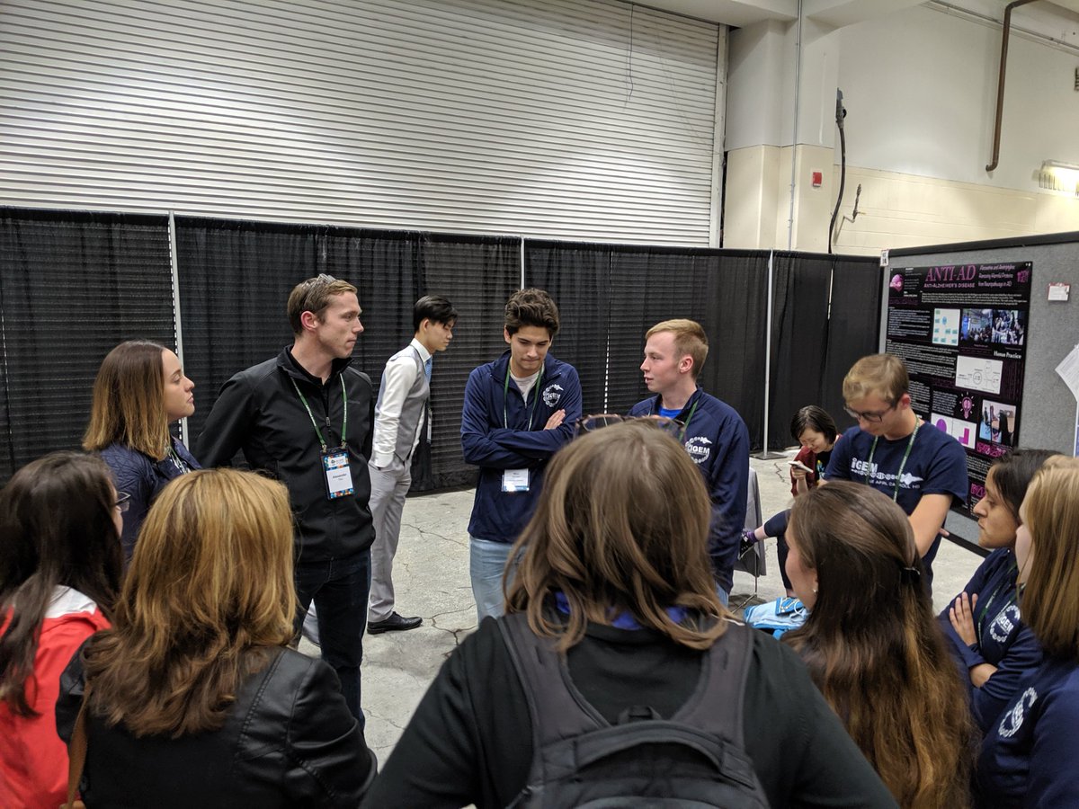 a_breedon's tweet photo. Captivating discussions at the poster session last night! @1AlexanderTitus, thanks for stopping by to support @iGEMLabPats and @iGEM_USAFA at #iGEM2019!

@OhioShrimper @chiachapet @mcarter16 @AFResearchLab @UESIncDayton @RNaikPhD @wendygoodson1 @NKLSynBio https://t.co/3E5zSnW7WZ