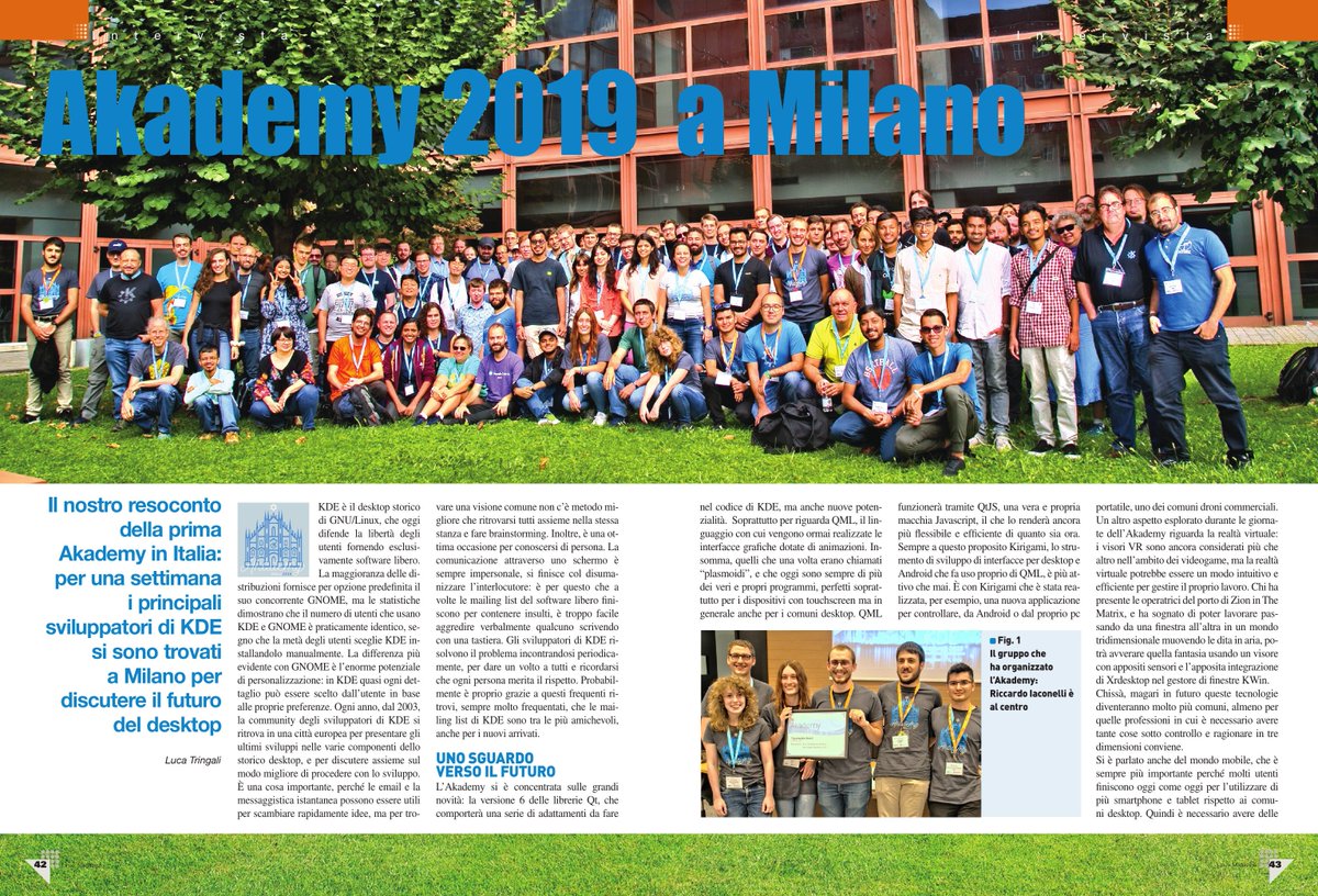 akademy's tweet image. Linux Magazine Italia features #Akademy2019 in its central pages and includes a comprehensive interview with local organizer Riccardo Iaconelli:
facebook.com/GNULinuxMagazi…
