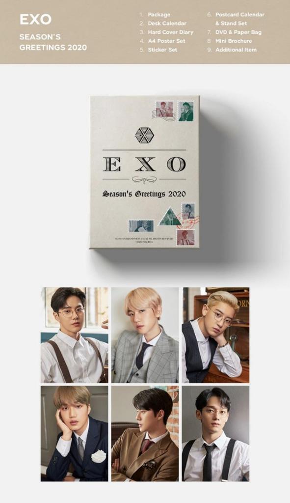 reyjeankim's tweet photo. WTS/LFB:
EXO 2020 Season Greetings TINGI
✅Desk Calendar: 300php
✅Hard Cover Diary: 300php
✅DVD&amp;Paper Bag: 200php
✅Sticker set: 200php

A4 Poster+Postcard Calendar&amp;Stand set: 250php/member set
✅Chanyeol set
✅Baekhyun set
✅Sehun set
✅Suho set
✅Kai set
#ReyjeanKimOngoingGOs https://t.co/tAhMkHeQVF
