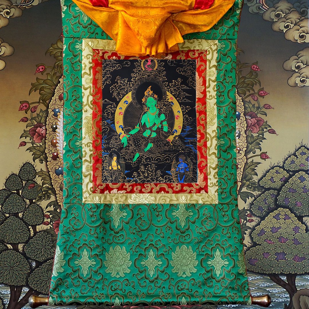 sara_enterprise's tweet photo. Green Tara is the first female Bodhisattva to attain enlightenment. She is dearly adored for her compassion towards humanity. Her name means-"She who lead across".

#GreenTara #Tara #FemaleBuddha #Bodhisattva #Enlightenment #Art  #ThangkaArt  #TraditionalArt  #Painting https://t.co/r1fdWThFnA