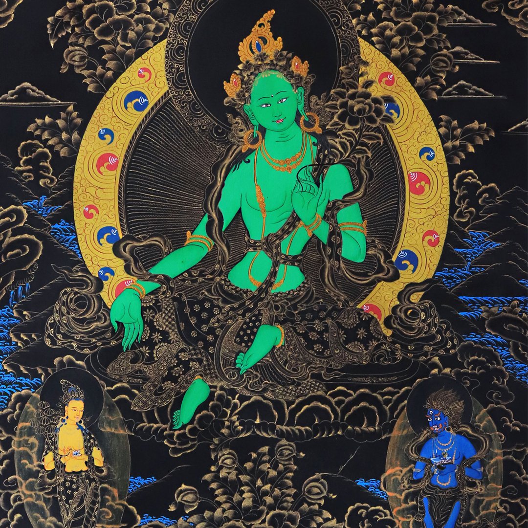 sara_enterprise's tweet photo. Green Tara is the first female Bodhisattva to attain enlightenment. She is dearly adored for her compassion towards humanity. Her name means-"She who lead across".

#GreenTara #Tara #FemaleBuddha #Bodhisattva #Enlightenment #Art  #ThangkaArt  #TraditionalArt  #Painting https://t.co/r1fdWThFnA