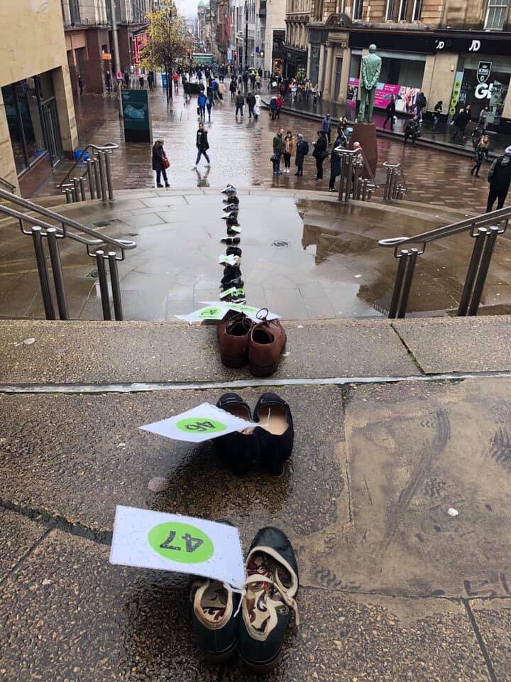 Each pair of shoes represents A #Homeless life lost on the streets of Glasgow over the past 12 months.

Very powerful &amp; sobering message to highlight that people are dying due to #homelessness