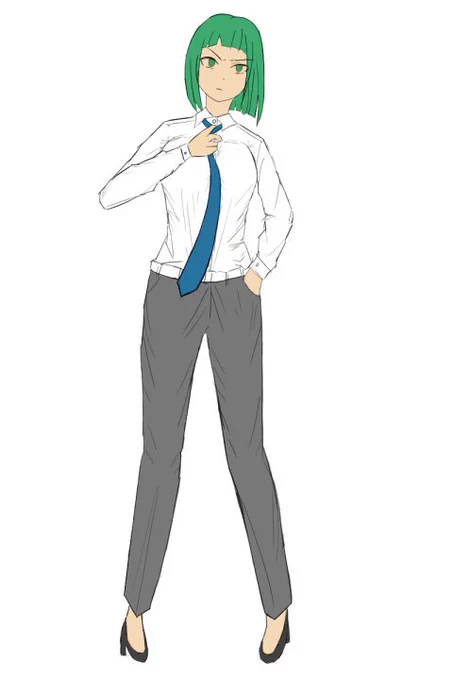 ブログにも描いたけど線画～ベタ塗りまで。頭身高い子しゅき…。 