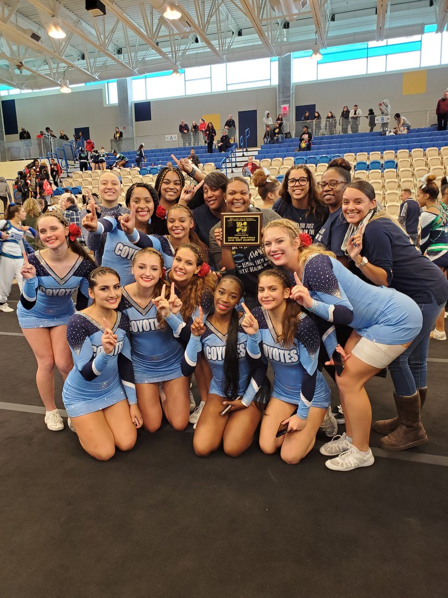 MCPScheer's tweet photo. Congratulations Clarksburg Coyotes!! Bringing the 3A/4A West Region Title back to MoCo!!!!! @ClarksburgCheer #roadtostates https://t.co/iAOdXW6mAW