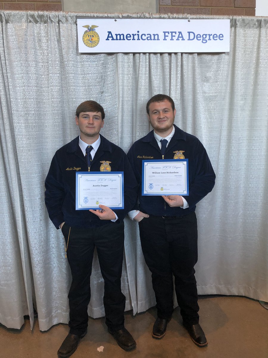 Congratulations to Mr. Lane Richardson and Mr. Austin Dugger for earning their American FFA degrees. Less than one half of one percent of FFA members earn this honor. <a href="/EllisAyers/">Ellis Ayers</a> <a href="/averyhighschool/">Avery High School</a>