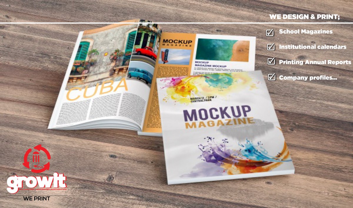 growitsnacks's tweet photo. DM for a free quote on your printing needs!
Annual reports
Magazines
Calendars
Flyers
Contact us on 0779933150 or 0703077575
#D9211PLD https://t.co/iUtqJaEoU4