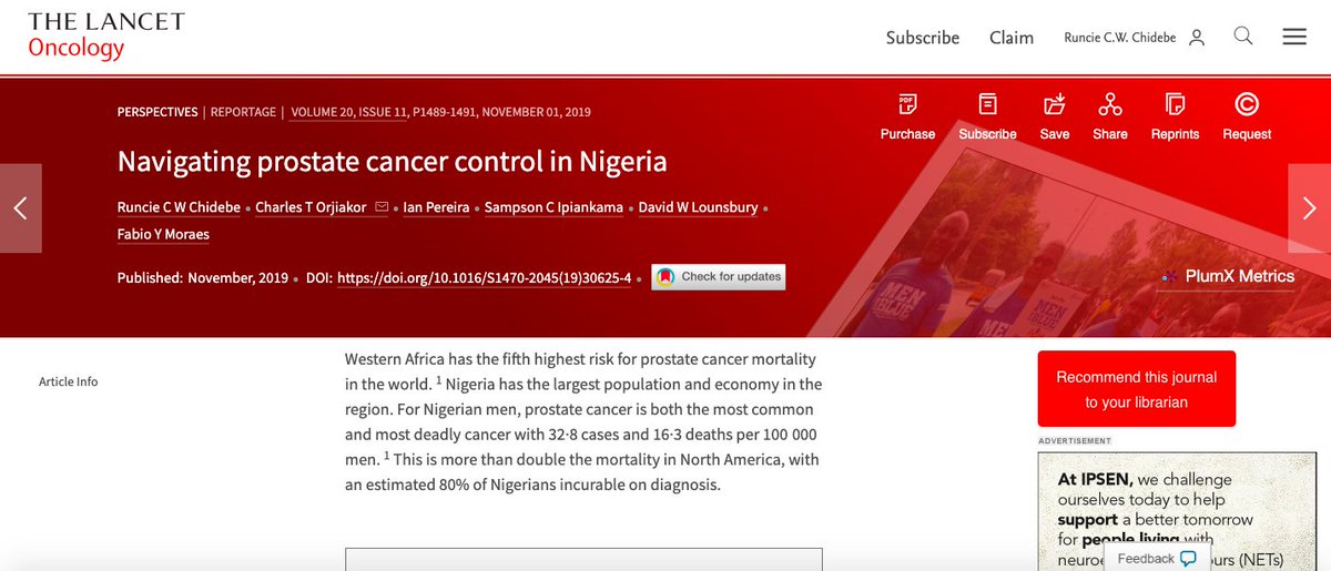 runciecwc's tweet photo. Our study just got published on @TheLancetOncol @TheLancet 
READ: Navigating prostate cancer control in Nigeria
https://t.co/SwajtHHjaj 
It was a hectic study with colleagues in Canada, US &amp; NG
Thanks to @projectpinkblue  @ACTFoundation_ #MenonBlue 
@DrJoeAbah We are coming! https://t.co/0bdtO08L3S