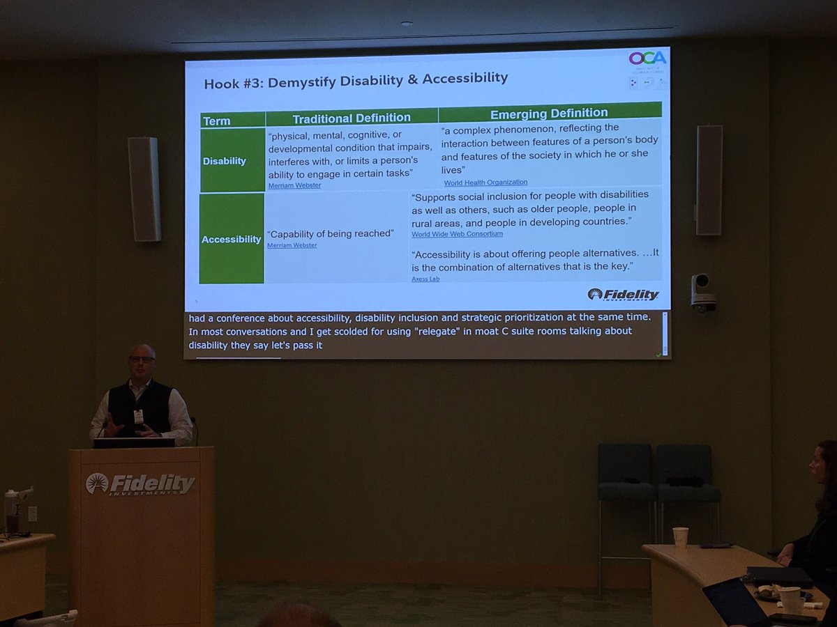 Hale Pulsifer <a href="/Fidelity/">Fidelity Investments</a> sharing ways to get leadership support for accessibility in your org: Demystify what it means #a11ybos