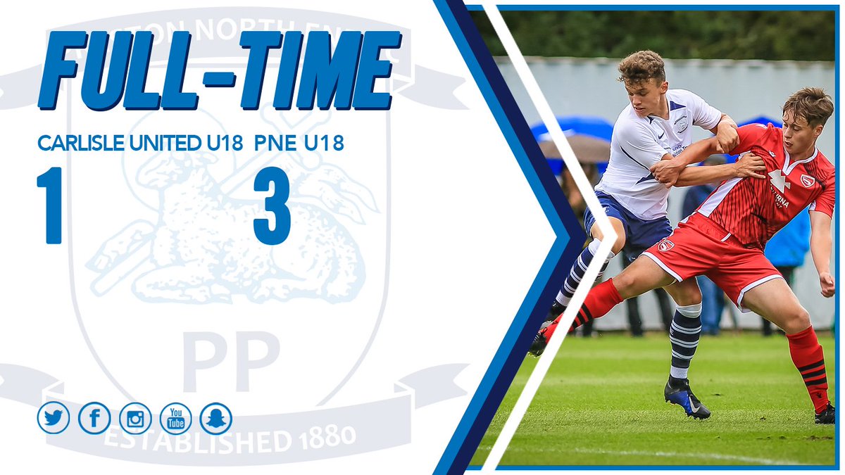 pnefcacademy's tweet photo. Full-Time: @CUFCAcademy 1-3 #PNEU18.

Two headers from @Jacobholwill14 and another effort from @Lewiearl wins the day for North End! The hosts pulled one back in the second half, after Jimmy Corcoran had saved a penalty. 👏

Well done lads! 🔥

#pnefc https://t.co/tmdtL17hl6