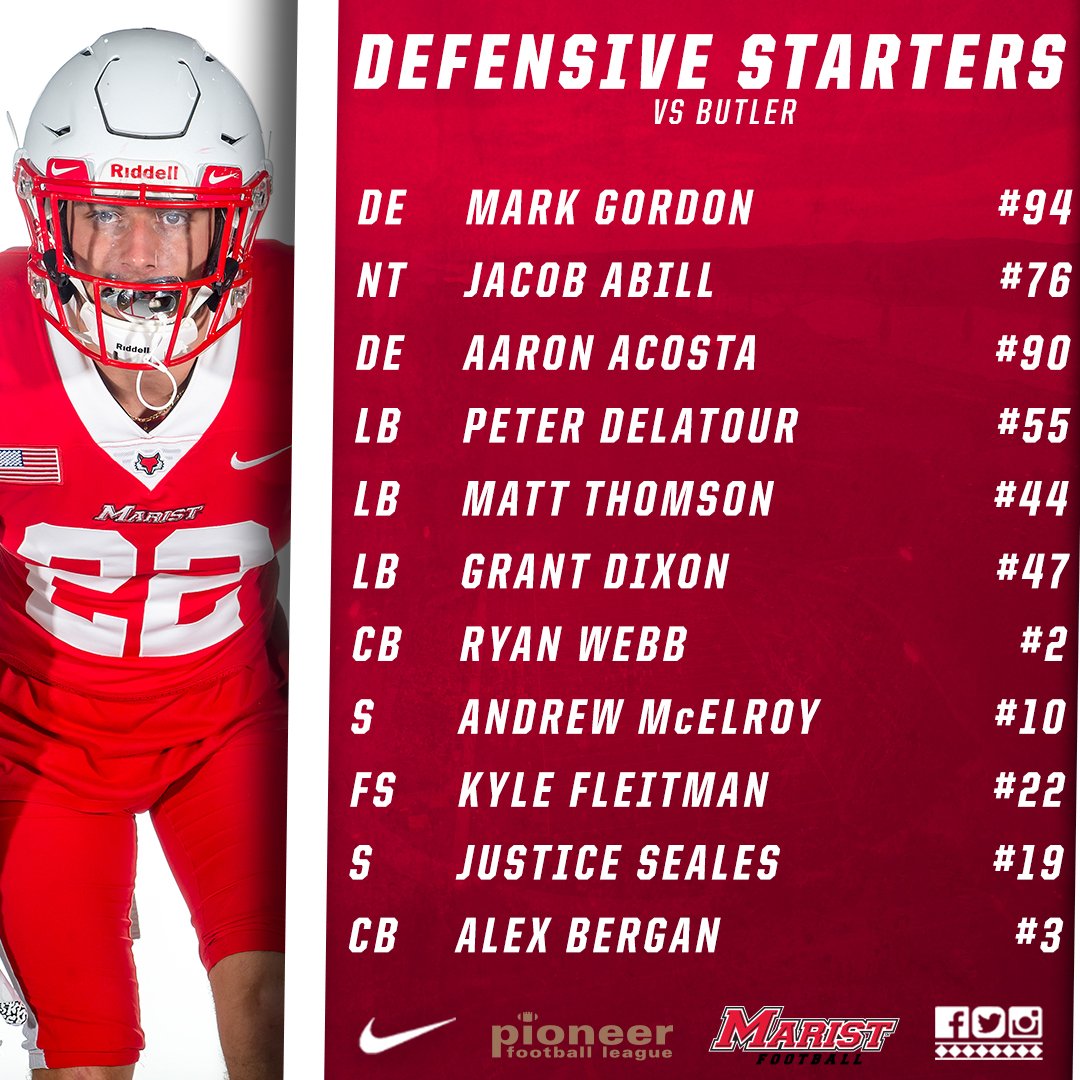 Marist_Fball's tweet photo. Here's who we have headed out on the first series! #GoRedFoxes #DefendTheDen #BeatButler #SetTheExpectation https://t.co/k7eCB4dJb0