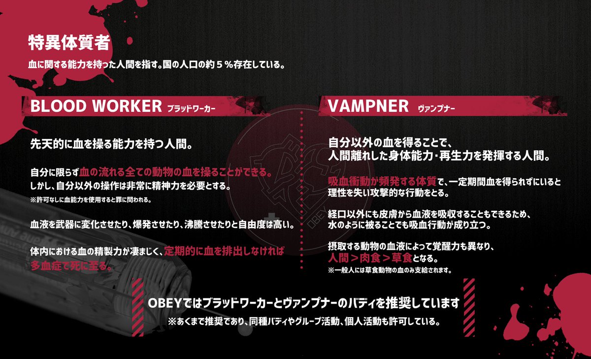 BLOOD_WORKER's tweet photo. ⚠️当企画はR18(高校生不可)です⚠️
世界観共有企画 【BLOODWORKER】
血を操る者と、操られる者の話。 https://t.co/iUZ6uuoO3l
