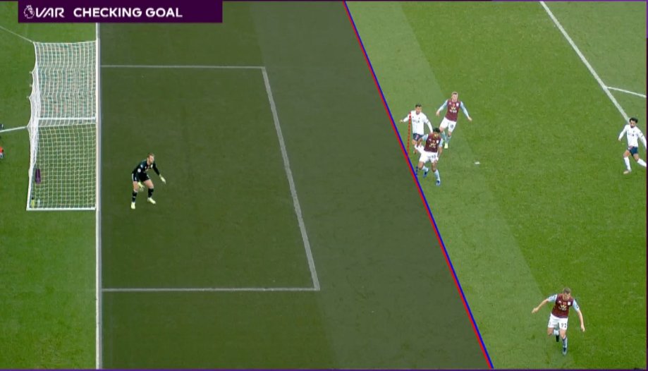 Liverpool's Roberto Firmino was flagged offside before putting the ball in the net against Aston Villa and the decision was confirmed by VAR

The red line signifies Firmino and was aligned to his armpit, which was marginally ahead of the last Villa defender

#AVLLIV