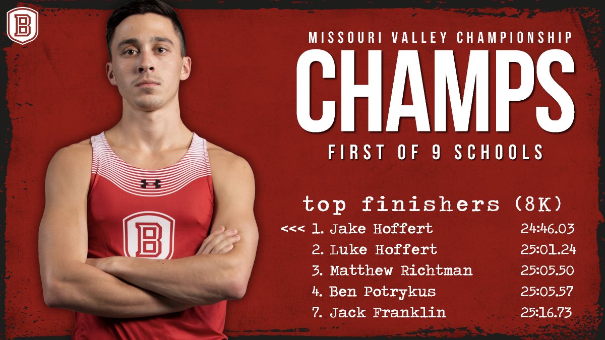 🏆🏆🏆🏆🏆🥇🥇

CHAMPIONS! The Bradley men wins their fifth-straight <a href="/MVCsports/">Missouri Valley Conference</a> Championship as Jake Hoffert becomes the first Brave in program history to win two individual crowns!