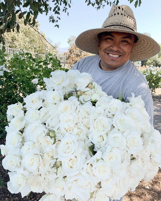 GraceRoseFarm's tweet photo. One of the joys of my day is when I get to harvest roses w/ Fermin. He always has a huge smile and a joke. I’m so honored to have a friendship w/ this passionate family man who is invaluable to our farm. Thanks, Fermin! We love you!! #gracerosefarm #englishrose #rosegarden https://t.co/cesO3v8NVH