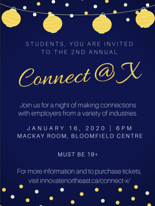 Registration for the Connect @ X event is open!
This amazing networking event is happening on January 16th, 2020. Buy your tickets before November 20th you will be entered into a draw to win one of 2 Amazon Echos with Alexa! Tickets are $20 each. Link for tickets in bio!