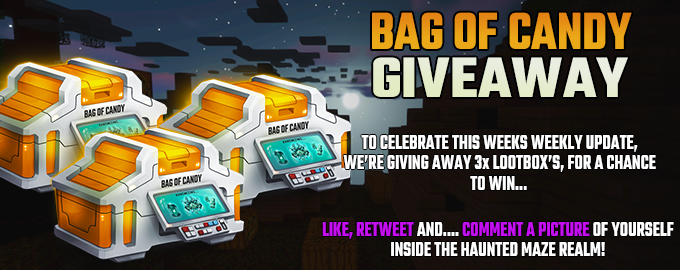 CosmicSkyblock's tweet photo. This weeks Update has been extra Spooky and we want to celebrate that with a 3x Lootbox: Bag Of Candy GIVEAWAY!

IP: https://t.co/5vI6hvwpi9
https://t.co/mgLfr6io3N

Don't forget to Like, Retweet &amp; Comment a selfie inside the new Haunted Maze Realm! https://t.co/PCu9nzy3VO