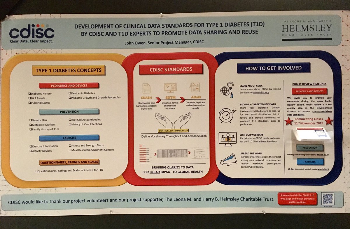 HelmsleyTrust's tweet photo. Hereโs our grantee @CDISCโs #ISPAD2019 poster if you missed it. Donโt miss to opportunity to check out the #T1D pediatric and device standards by Nov 11, while they are open for public review! https://t.co/F6KohFs9RW https://t.co/pJptipPkgS