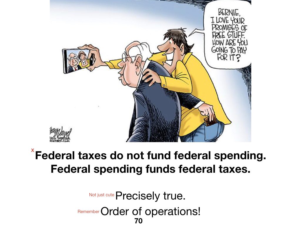 2/ Federal taxes don't fund federal spending.Federal spending funds federal taxes.It's not a cute statement. It's precisely true.