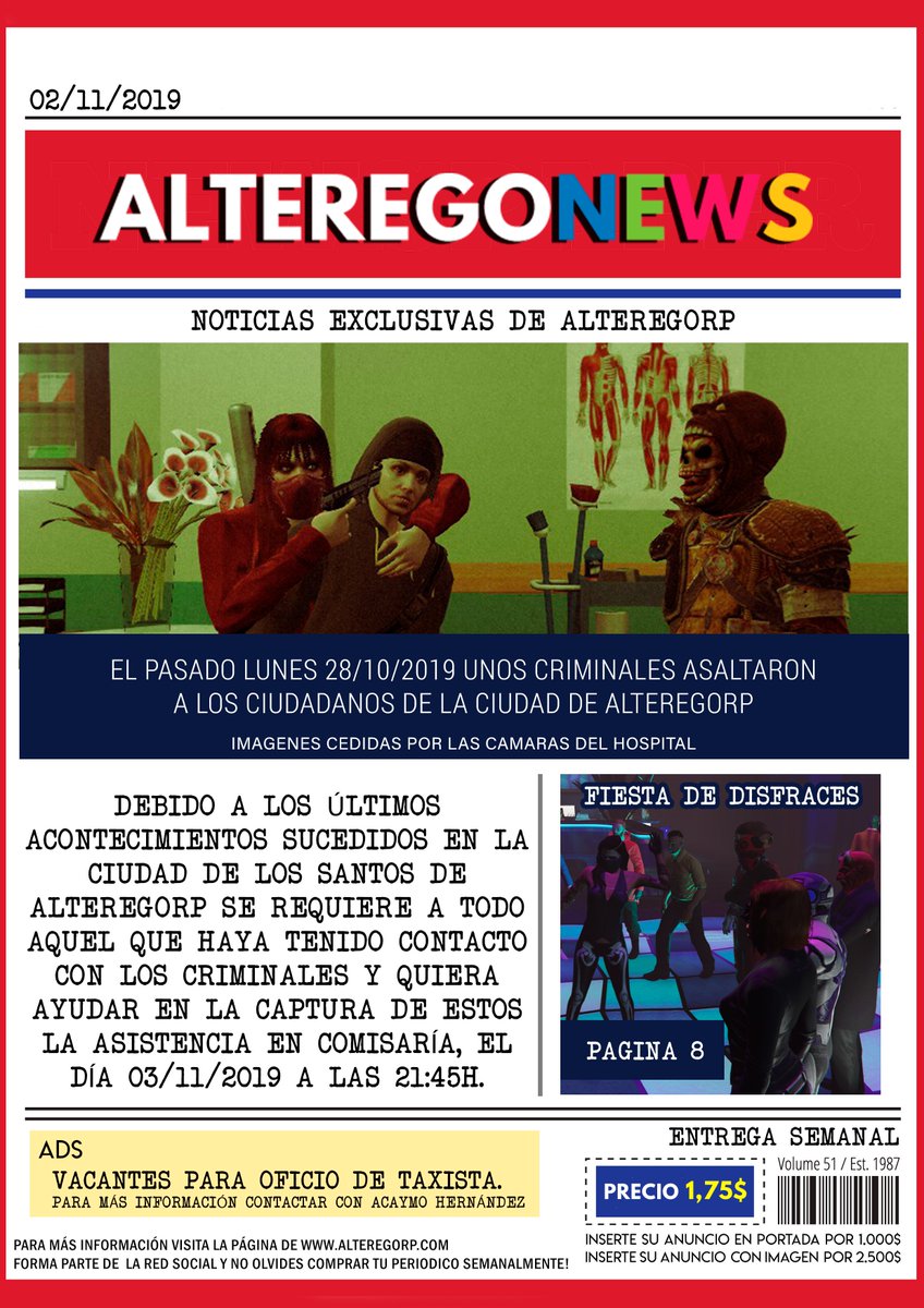 AlteregoRplay's tweet image. Primera publicación del periódico de AlteregoNews, echadle un vistazo, tiene cositas interesantes, relacionadas con Halloween!! 🎃😍