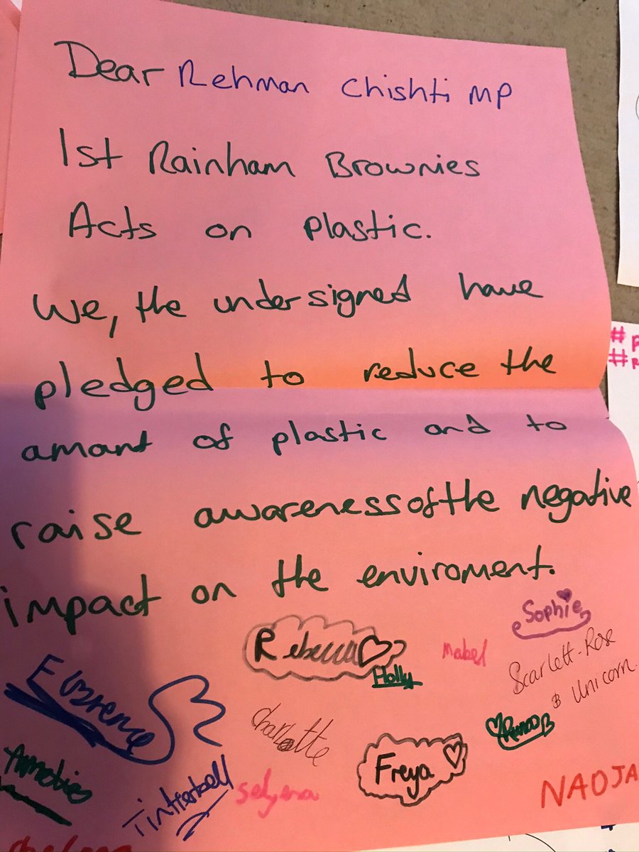 Rainham1st's tweet photo. We have sent our #plasticpromises to our MP @Rehman_Chishti #FutureGirlActs @YourUKParl #PW2019 #UKPW https://t.co/mWnZGd6ZGS