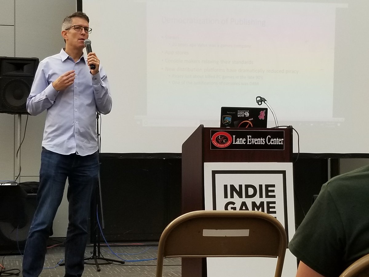 IndieGameConEug's tweet photo. Dan White, technical director for Pipeworks on the history of publishing indie games! https://t.co/KxociJNySU