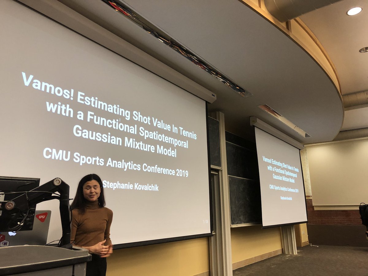 Starting the second half of #CMSAC19 is Stephanie Kovalchik <a href="/StatsOnTheT/">Stephanie Kovalchik</a> with the latest tennis stats research @CMU_Stats  <a href="/CMUAnalytics/">CMU Sports Analytics</a>