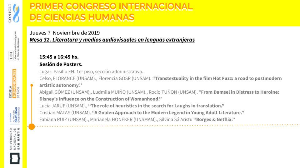 CePELUNSAM's tweet photo. 1º Congreso Internacional de Ciencias Humanas EH, UNSAM- 6-8/11. MESA 32: Literatura y medios audiovisuales. MESA 34: Pedagogía de la fonología. #CongresoEH2019
#HUMANIDADES20años
#lenguasextranjeras
@unsamoficial
@lichconicetunsam
@gabrielaleighton
@carlitamontoya
@aleal_ba https://t.co/awDabOtAHZ