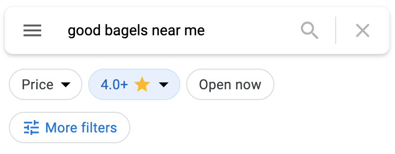 Google Maps search for "good bagels near me"