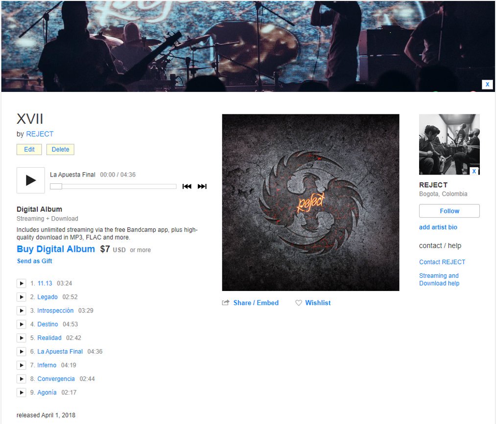 Bienvenidos a nuestro Bandcamp (escucha todo XVII aquí): rejectcol.bandcamp.com