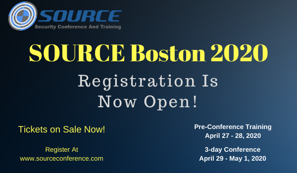 SOURCEConf's tweet image. SOURCE Boston 2020 Registration is open! Super early-bird prices for a limited time. Get the best deal on tickets NOW!" sourceconference.com/events/boston2…
