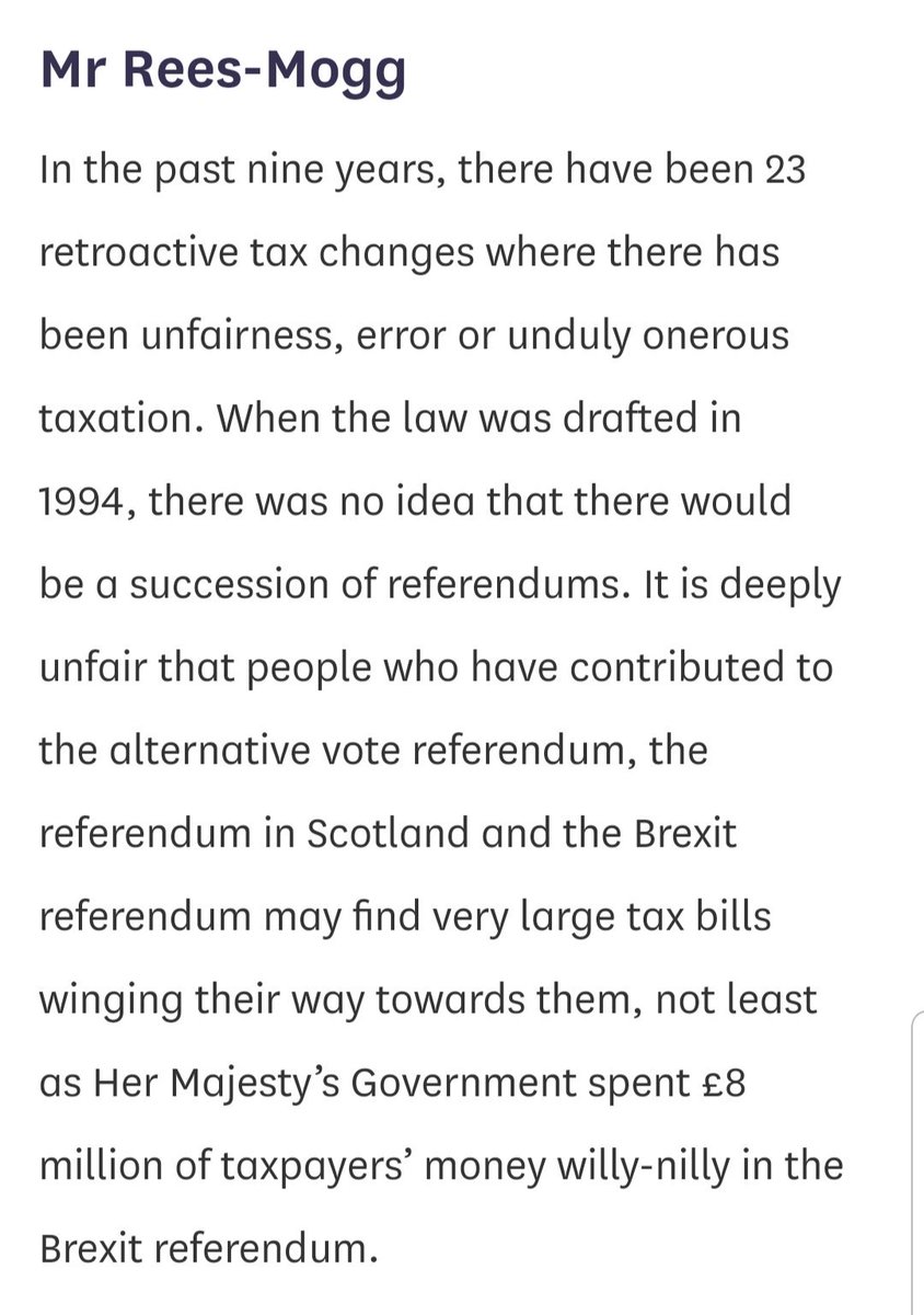 26. While  @MelJStride was Treasury Minister he misled the House on numerous occasions about  #LoanCharge. He insisted it was retroactive, not retrospective. It's telling in this exchange Mogg uses retroactive in question & Stride replies with retrospective. https://hansard.parliament.uk/Commons/2018-01-16/debates/816F4C47-0E6B-42DD-AC50-31215F3604FC/InheritanceTax