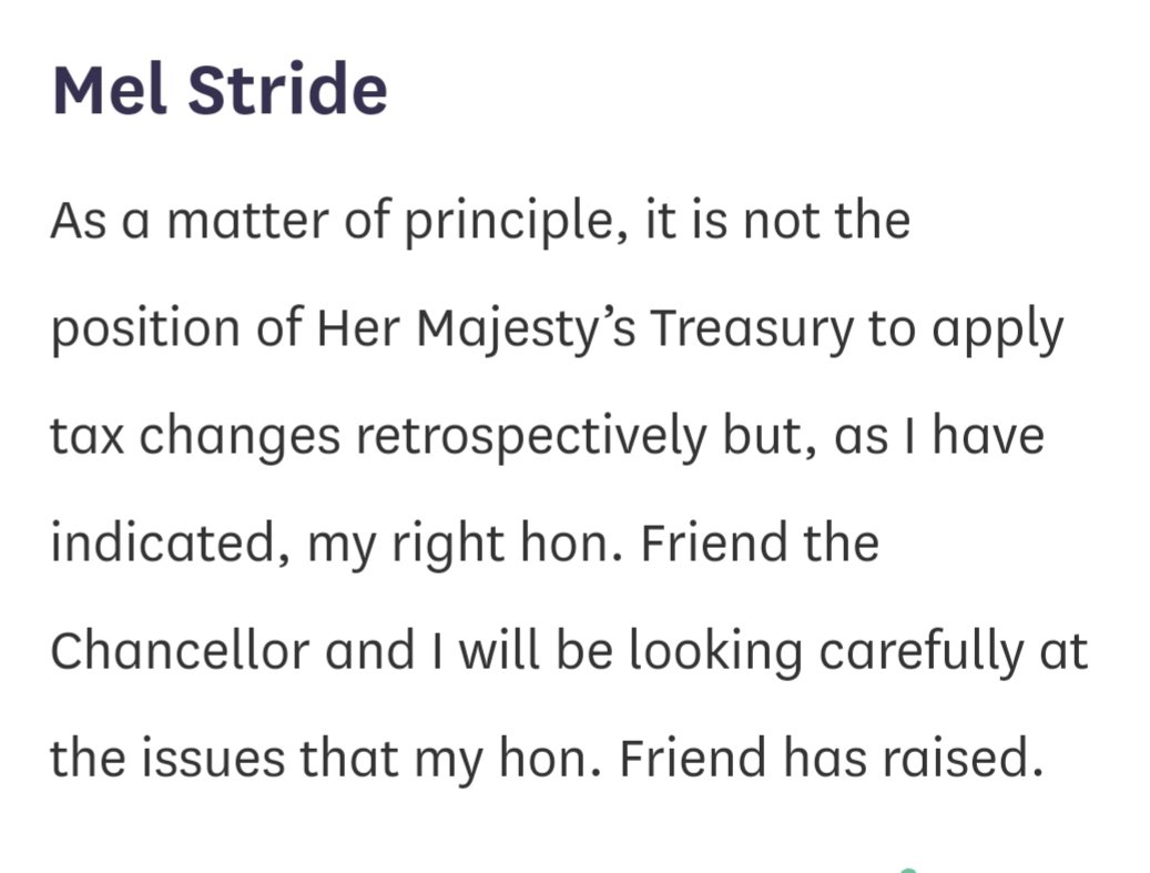 26. While  @MelJStride was Treasury Minister he misled the House on numerous occasions about  #LoanCharge. He insisted it was retroactive, not retrospective. It's telling in this exchange Mogg uses retroactive in question & Stride replies with retrospective. https://hansard.parliament.uk/Commons/2018-01-16/debates/816F4C47-0E6B-42DD-AC50-31215F3604FC/InheritanceTax