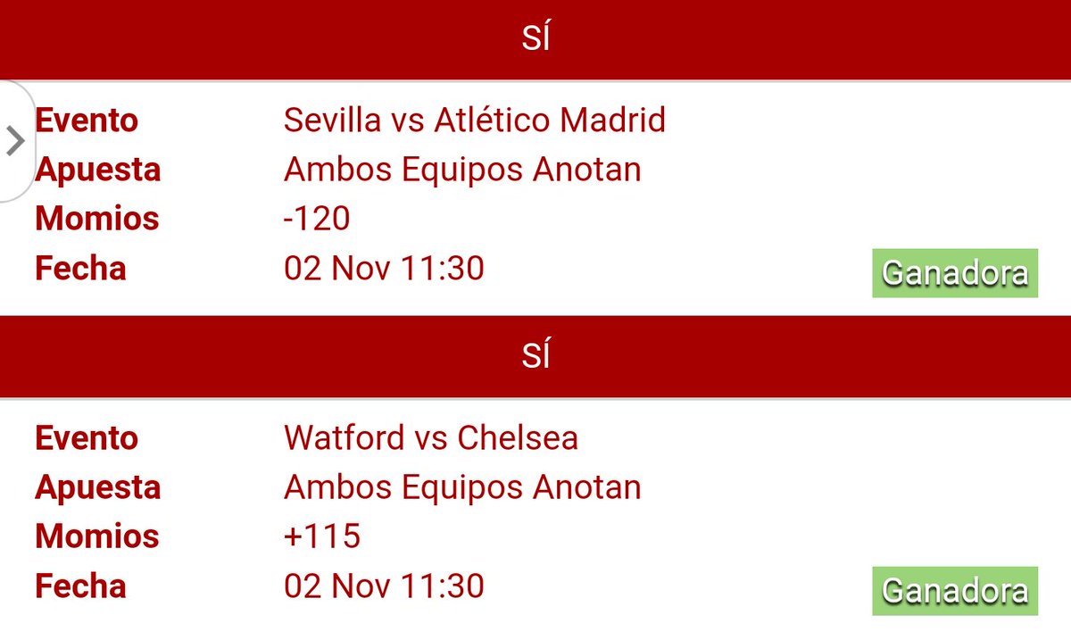 MxTipsters's tweet photo. Que chulada de día y aún nos falta:

Inter ML -106 💰✅
Sevilla vs Atlético BTTS -120 💰✅
Watford vs Chelsea BTTS +115 💰✅

#TipsterBrosMx https://t.co/1A8pCCW8Ps