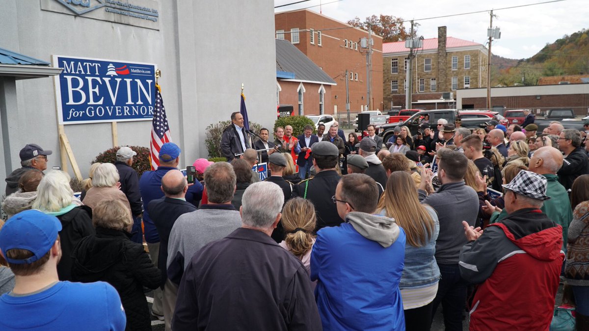 TeamBevin's tweet photo. #TeamBevin stopped at Trace Creek Construction in Vanceburg to remind Kentuckians what’s at stake on 11/5: our future. Will we move forward with Governor Bevin and the #GOP ticket, or let #KY fall backward with another Beshear administration? Don’t sit this one out. #KYGov https://t.co/cT0n42FQgo