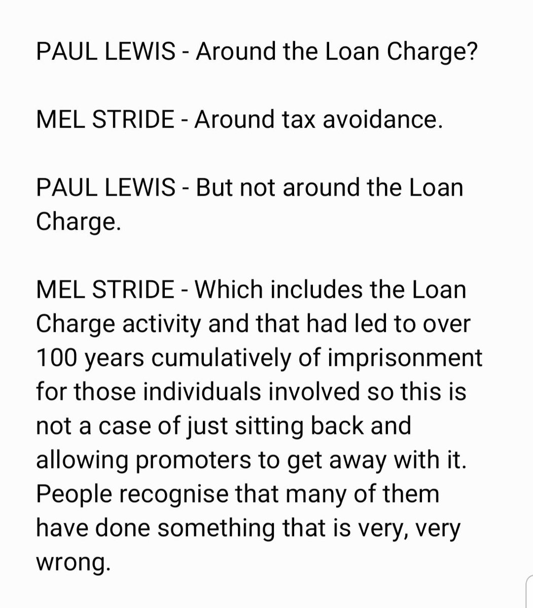 29. On 2/03/2019  @MelJStride appeared on  @Moneybox being interviewed by  @paullewismoney, when pushed on his claims that promoters had been jailed for tax avoidance he stated that this was in respect of the  #LoanCharge, a clear lie to mislead.