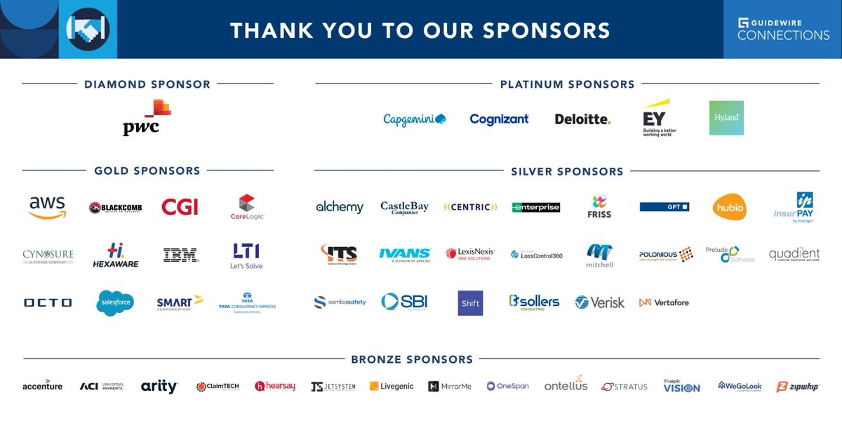 Guidewire_PandC's tweet image. Thank you to all of our #GuidewireConnections sponsors!