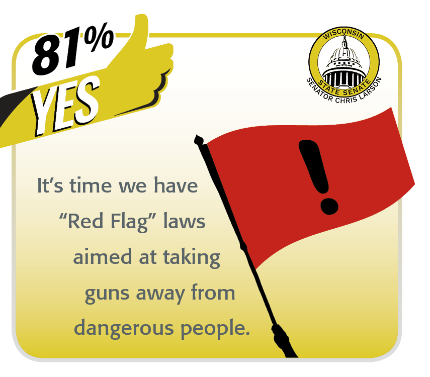 graphic with a red flag and thumbs up stating 81% of people agree that it's time we have "red flag" laws aimed at taking guns away from dangerous people