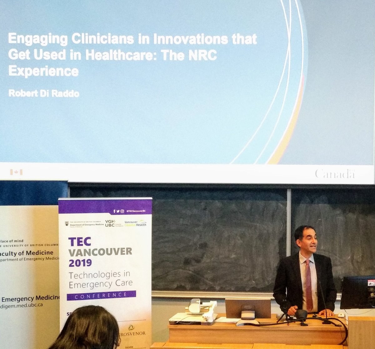 keegomaster's tweet photo. Dr. Robert DiRaddo speaking about innovations in healthcare #TECvan19 https://t.co/sQ5tp6bwMz