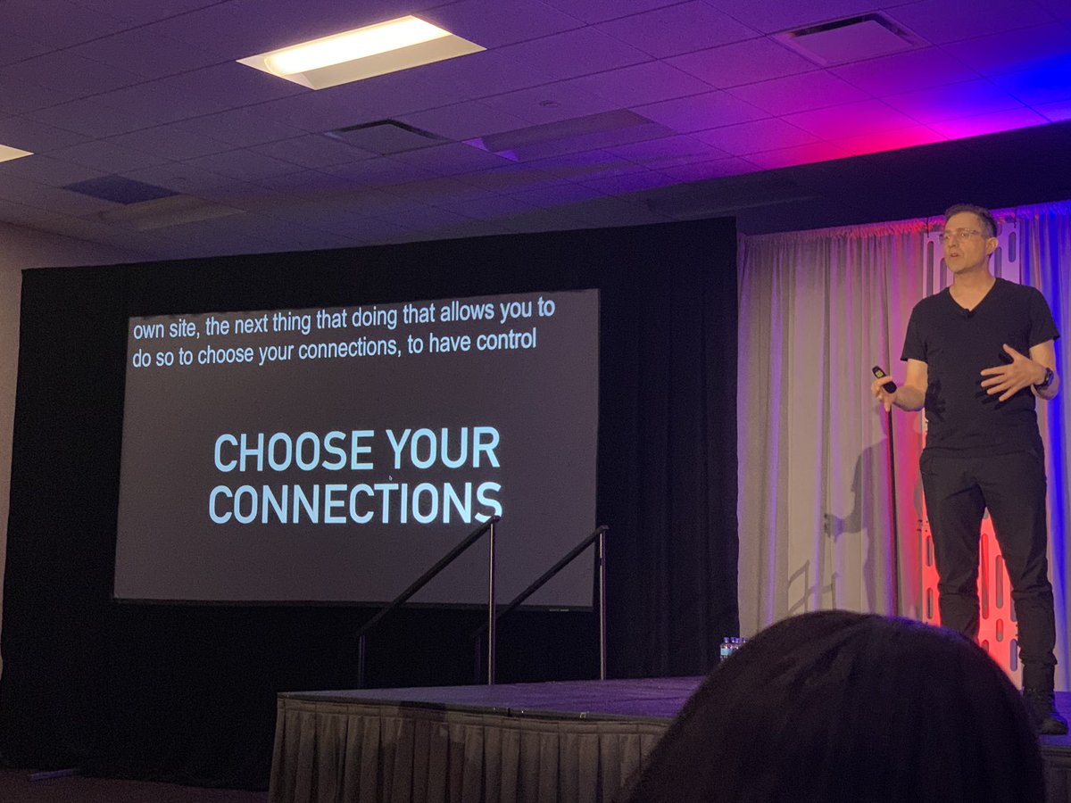 Photo of Tantek speaking on Take Back The Web at WordCamp US