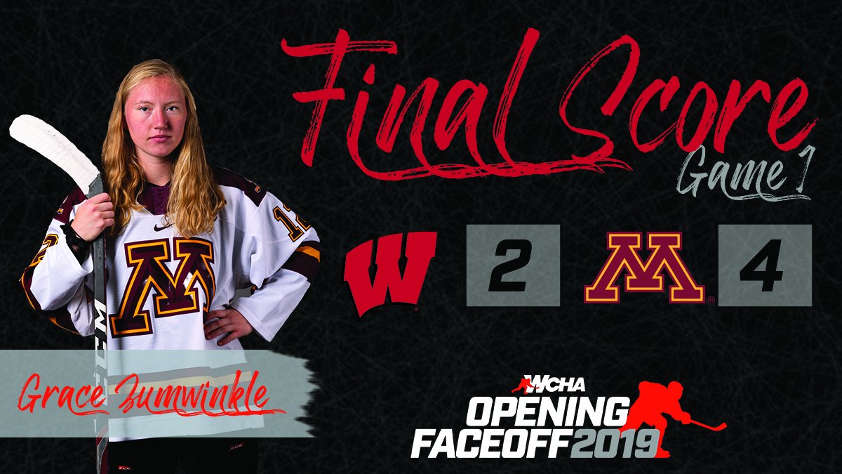WCHA_WHockey's tweet photo. Minnesota upsets Wisconsin 4-2 in Game 1 of the #OpeningFaceoff as Grace Zumwinkle scores the game-winner for the Gophers! https://t.co/AIxv9lBOJK