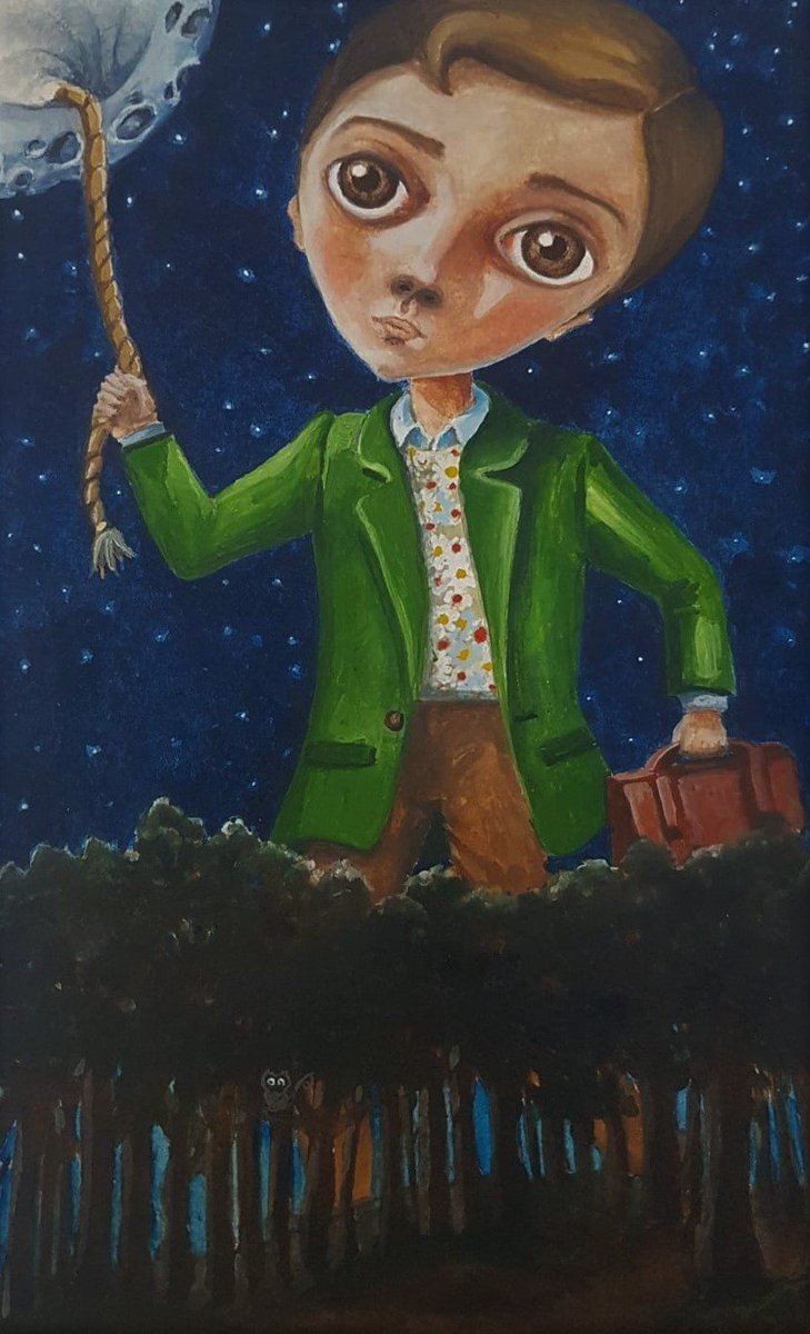 Walking on the gentle night
Nama-ku 2019
Acquarello 13 x 23 Venduto <3
#art #arte #paint #painting  #artwork   #gallery  #instaart #instaartist #instapic   #picture #popsurrealism #popsurrealismart #illustration #bigeyes #bigeyesart #moon #night #stars #wood #owl #acquarello