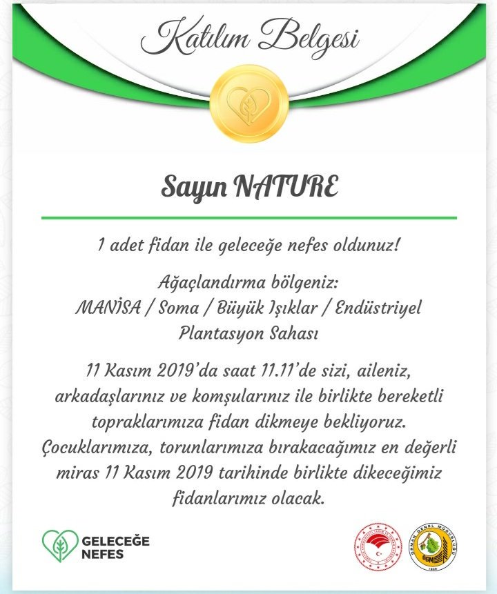 [🍃] Merhaba, bizi de böylesine güzel bir etkinliğe davet ettiğiniz için teşekkürler 💞
Biz de NATURE adına bir fidan sahiplendik.
Bu güzel etkinliğe <a href="/veriveryturkey/">VERIVERY TÜRKİYE : closed</a> ve <a href="/BG_Turkey/">BerryGood Turkey 🍒 #ACCIO</a>'i davet ediyoruzz 💞