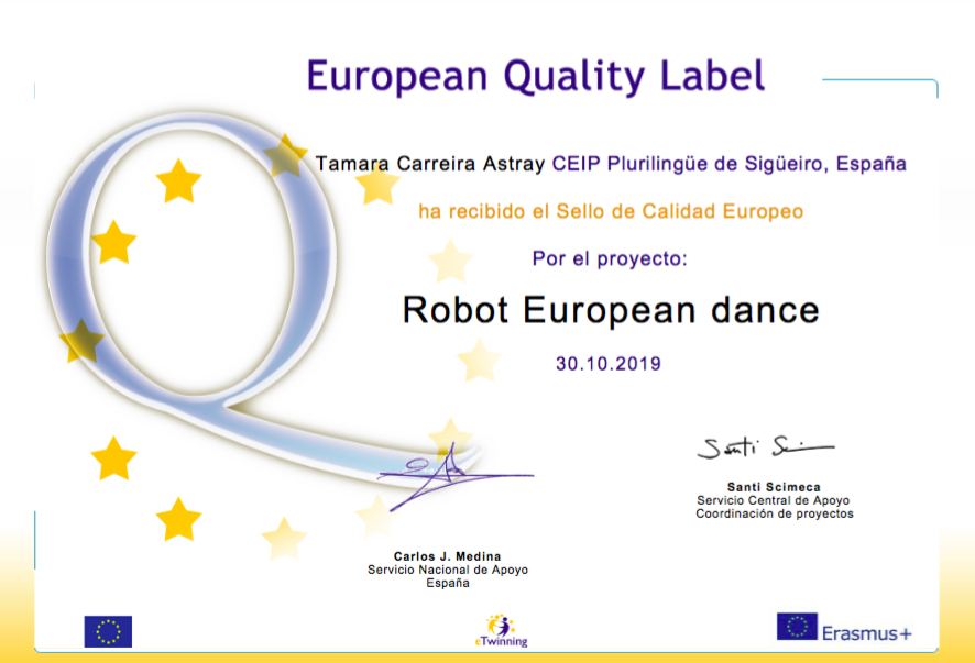 sigueiroschool's tweet photo. Thank you @eTwinningEurope for this award!!! We are really thankful. #RobotEuropeanDance @eTwinning_es 🏅🤖🕺 #CEIPPlurilingüedeSigüeiro https://t.co/HMF162mZeB