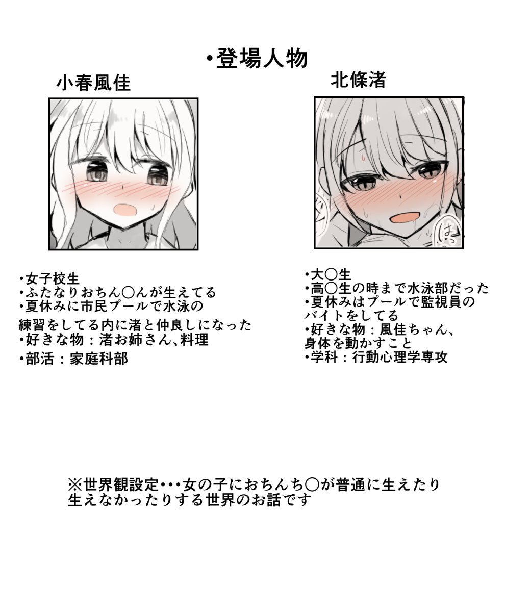 8月頃にツイッター等に上げてたオリジナルキャラの風佳ちゃんと渚さんのイラストを一部描き直してまとめてみました。DL販売も行っております↓(内容はこのサイトに掲載されている物と同じですが文字無し差分があります。)https://t.co/kG8GWHoMlv (続く)