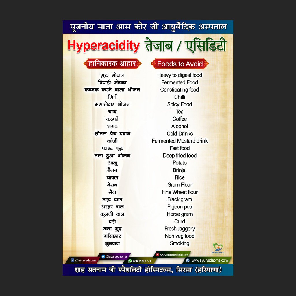 ayurvedapma's tweet image. एसिडिटी / acidity में क्या खाएं व क्या न खाएं
#hyperacidity #acidity #एसिडिटी #तेज़ाब #लाभदायक व #हानिकारक #पथ्य #अपथ्य #आहार #आयुर्वेद #ayurveda #panchakarma #पंचकर्म #benificial #food #meal #health #healthylifestyle #prevention #ayurvedapma #AYUSH #Diet #SundayMorning