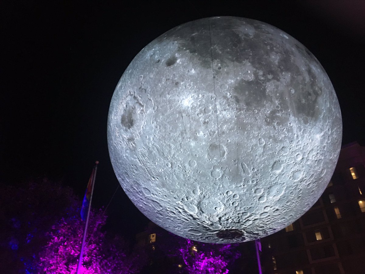 dbarman's tweet photo. Very nice few night @lukejerram moon #bullmoonrising exhibit by #majorBull sculpture by @parlourdurham @DurhamNC - lot of people celebrating and dancing to DJ’s music - fun! Durham’s 150th and moon landing’s 50th anniversaries! https://t.co/1xcYIVzBSg