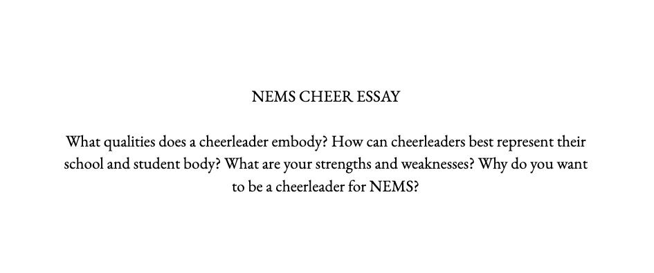 NE_MSCheer's tweet photo. 2019-2020 Winter Cheer Tryout Materials...

Essay https://t.co/b2LrXMTO52