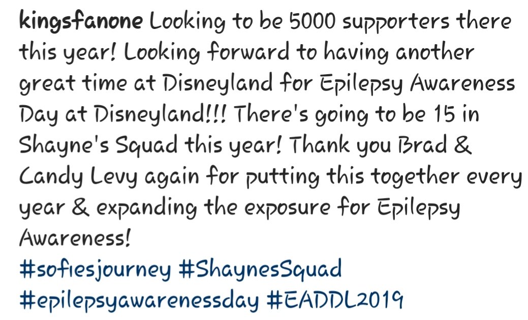 kingsfanone's tweet photo. Epilepsy Awareness Day at Disneyland 2019 is fast approaching.
Thank you Brad & Candy Levy for your tireless organizing & leadership, as this event has grown from just a few hundred in the early days 6 years ago!
#sofiesjourney #ShaynesSquad
#epilepsyawarenessday #EADDL https://t.co/4YyOGHA5pf